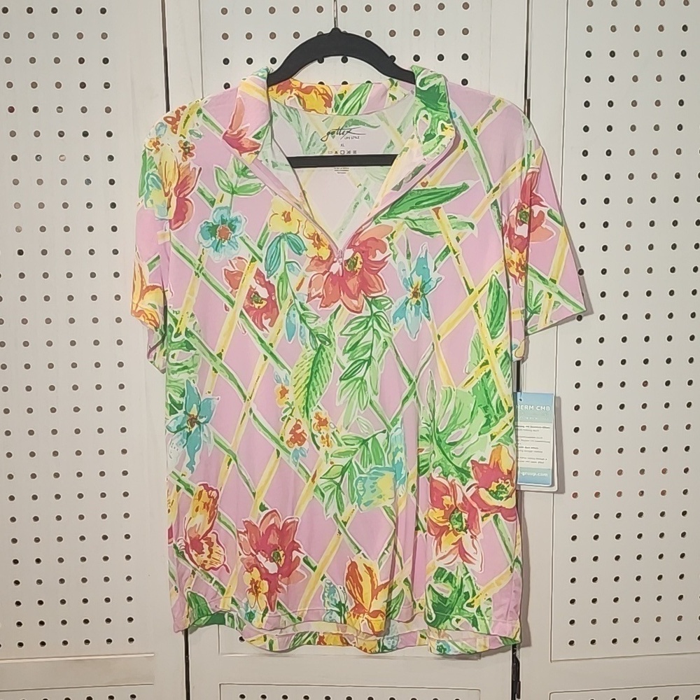 Gottex Lifestyle Size XL Top Pink Veranda Wicking UPF 50+ Antimicrobial